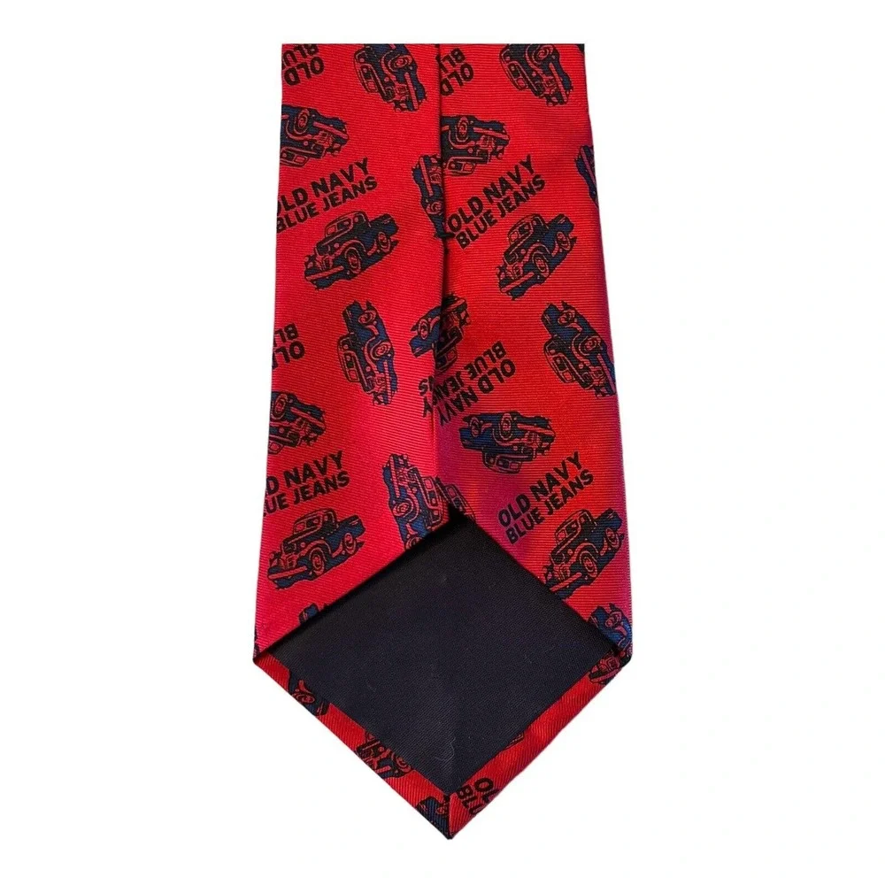 Old Navy Kids Necktie Red 100% Silk Novelty Tie Blue Jeans Trucks Made in USA
